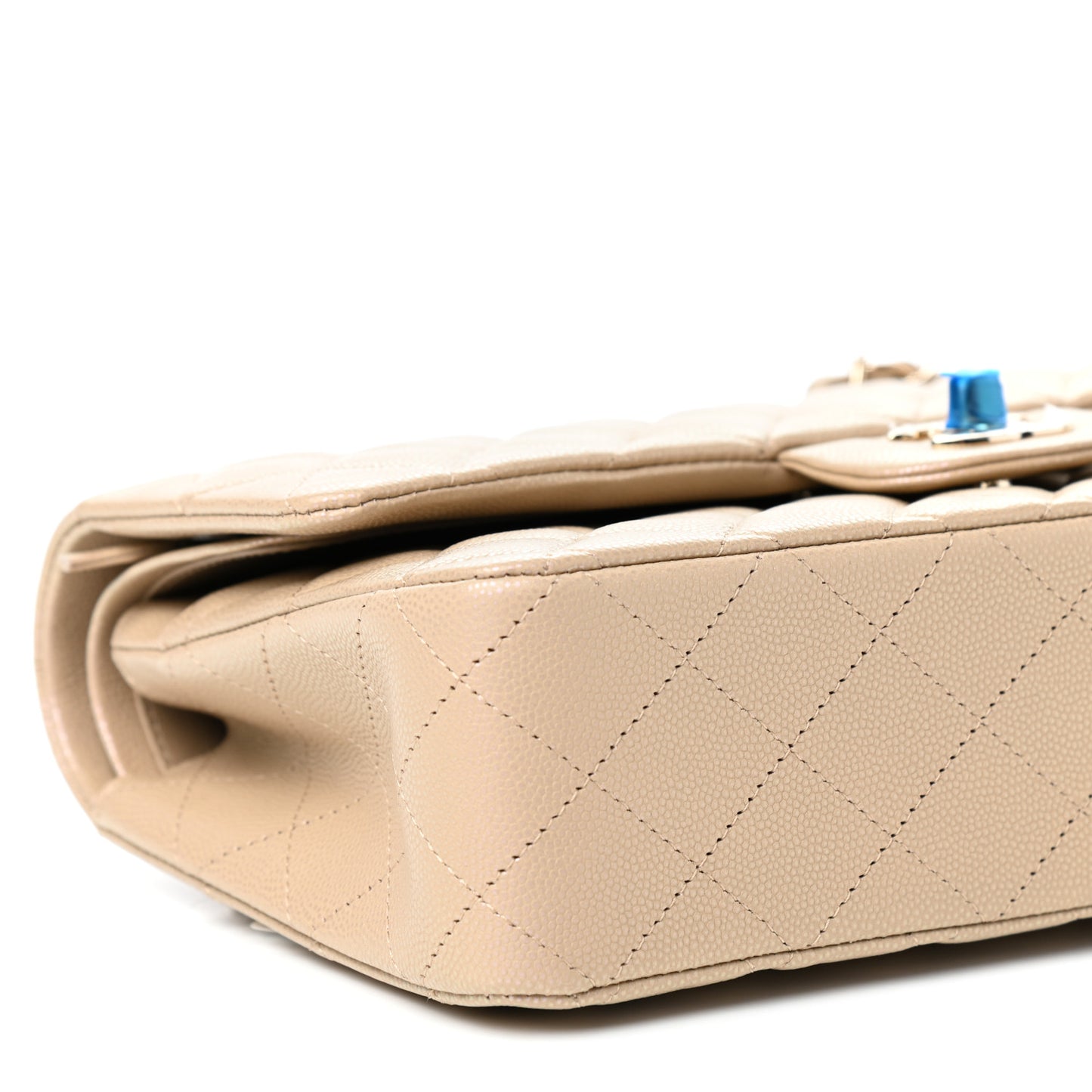 Iridescent Caviar Quilted Medium Double Flap Dark Beige