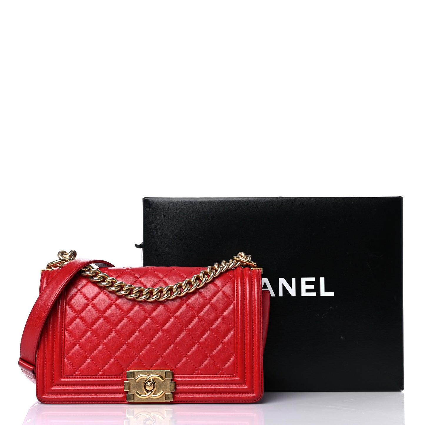 Lambskin Quilted Medium Boy Flap Red