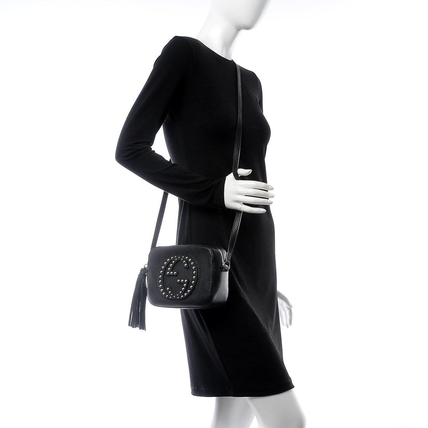 Pebbled Calfskin Studded Small Soho Disco Bag Black