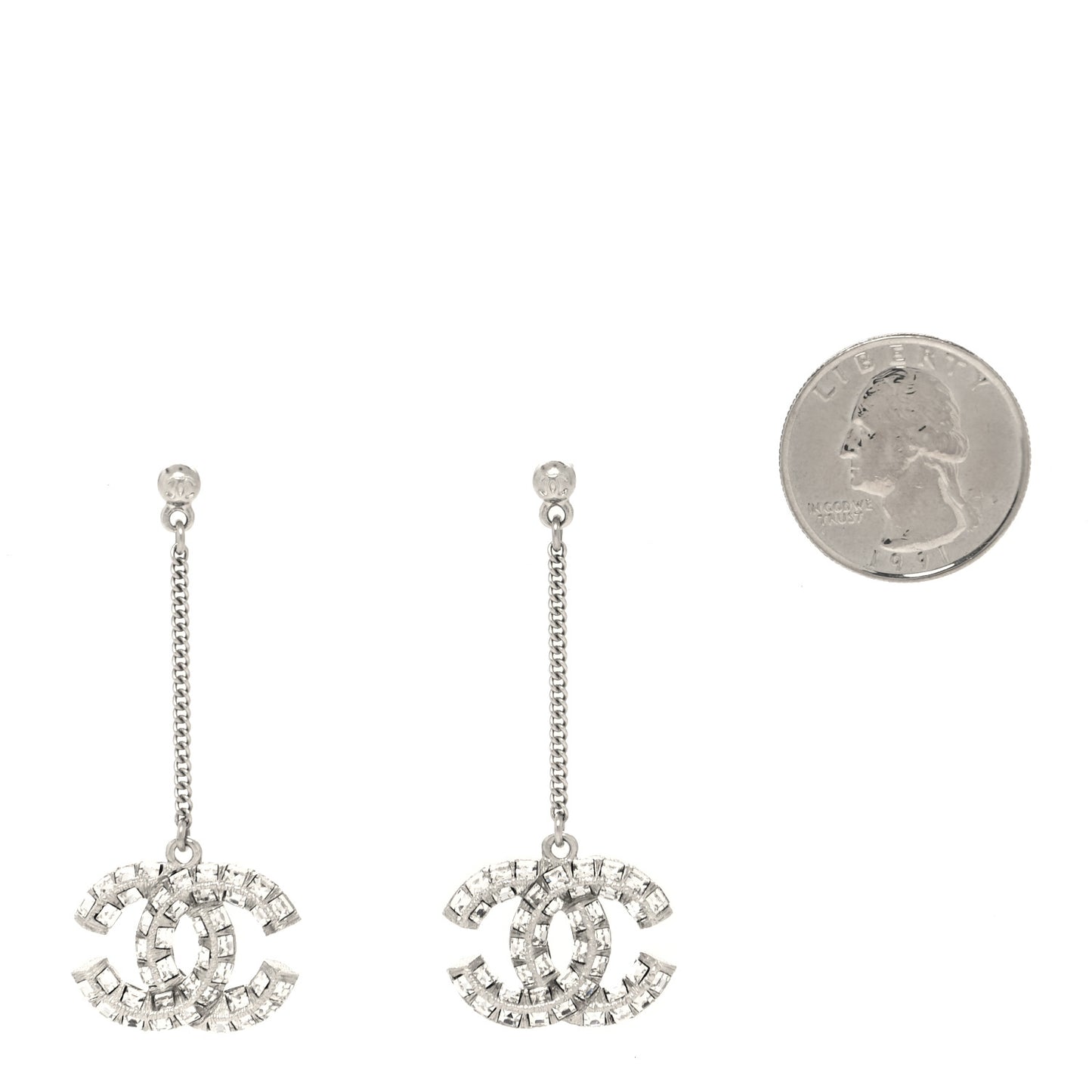 Baguette Crystal CC Drop Earrings Silver