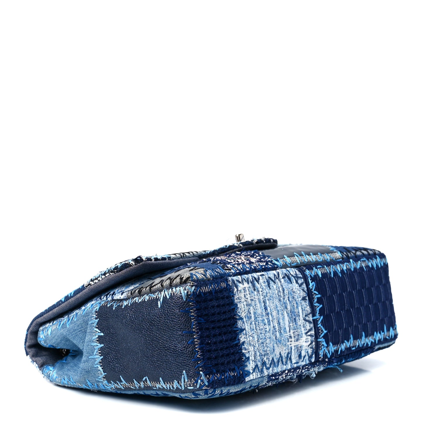 Denim Tweed Patchwork Jumbo Single Flap Blue