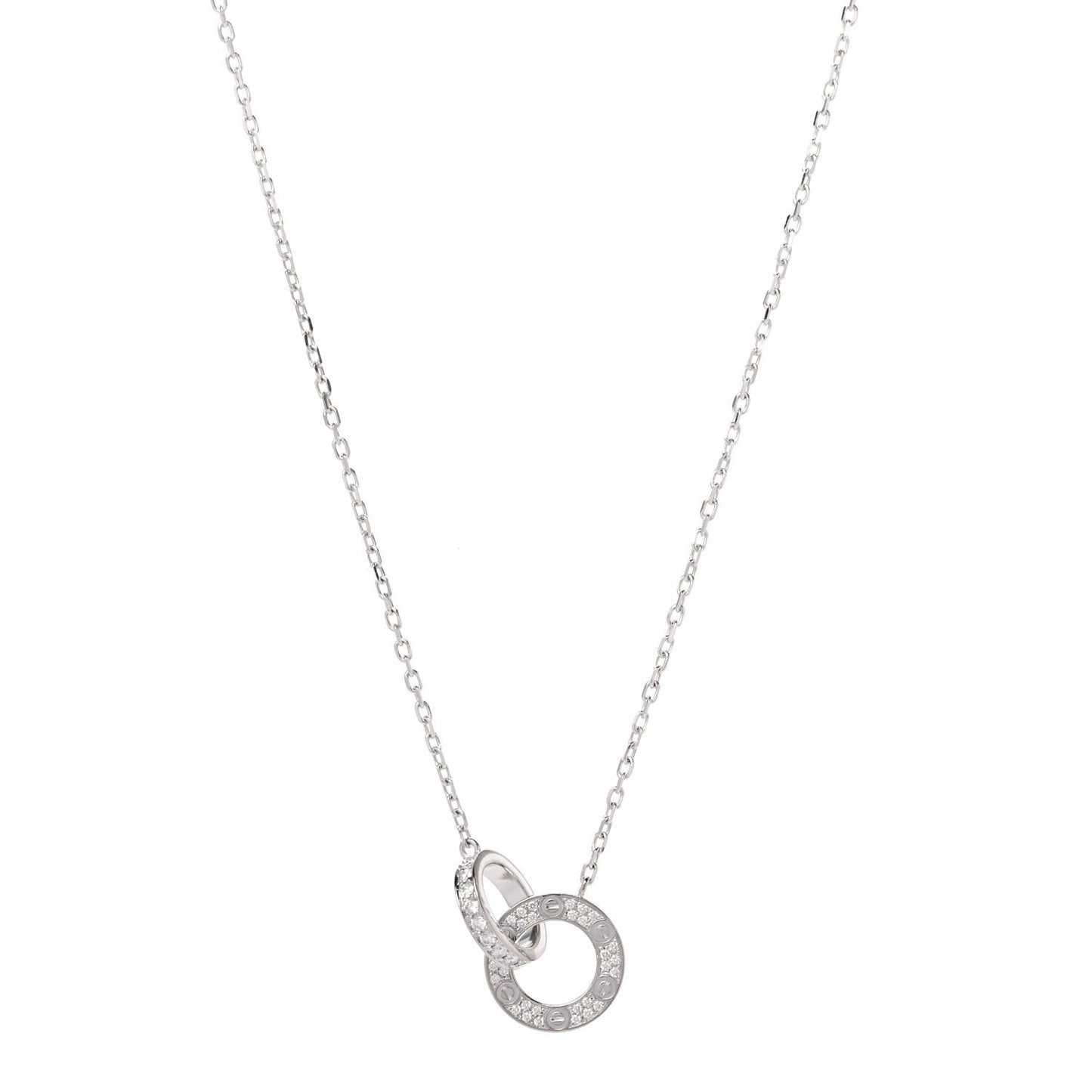 18K White Gold Diamond Interlocking LOVE Paved Necklace