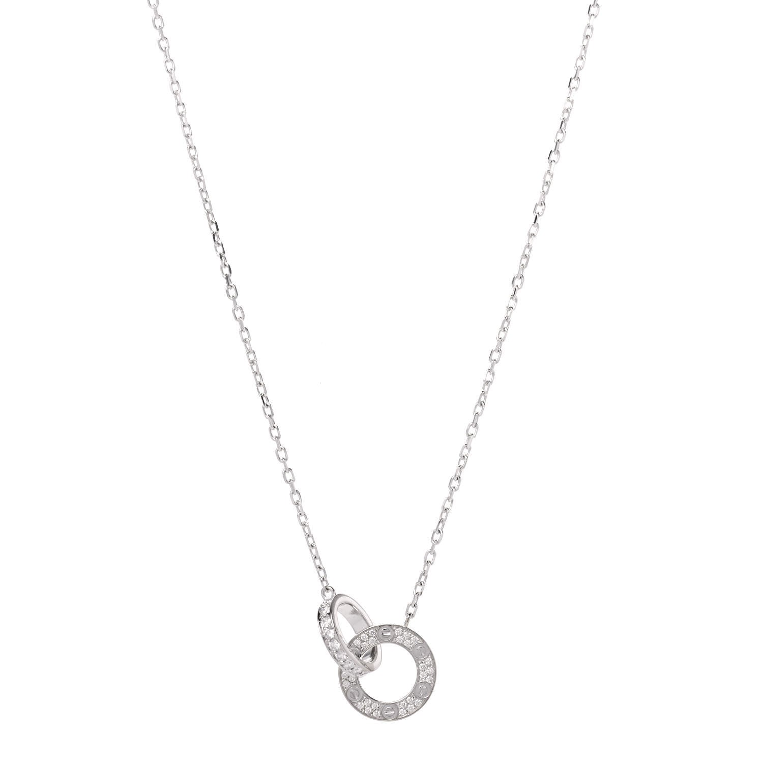 Cartier 18K White Gold Diamond Interlocking LOVE Paved Necklace 1 of 6