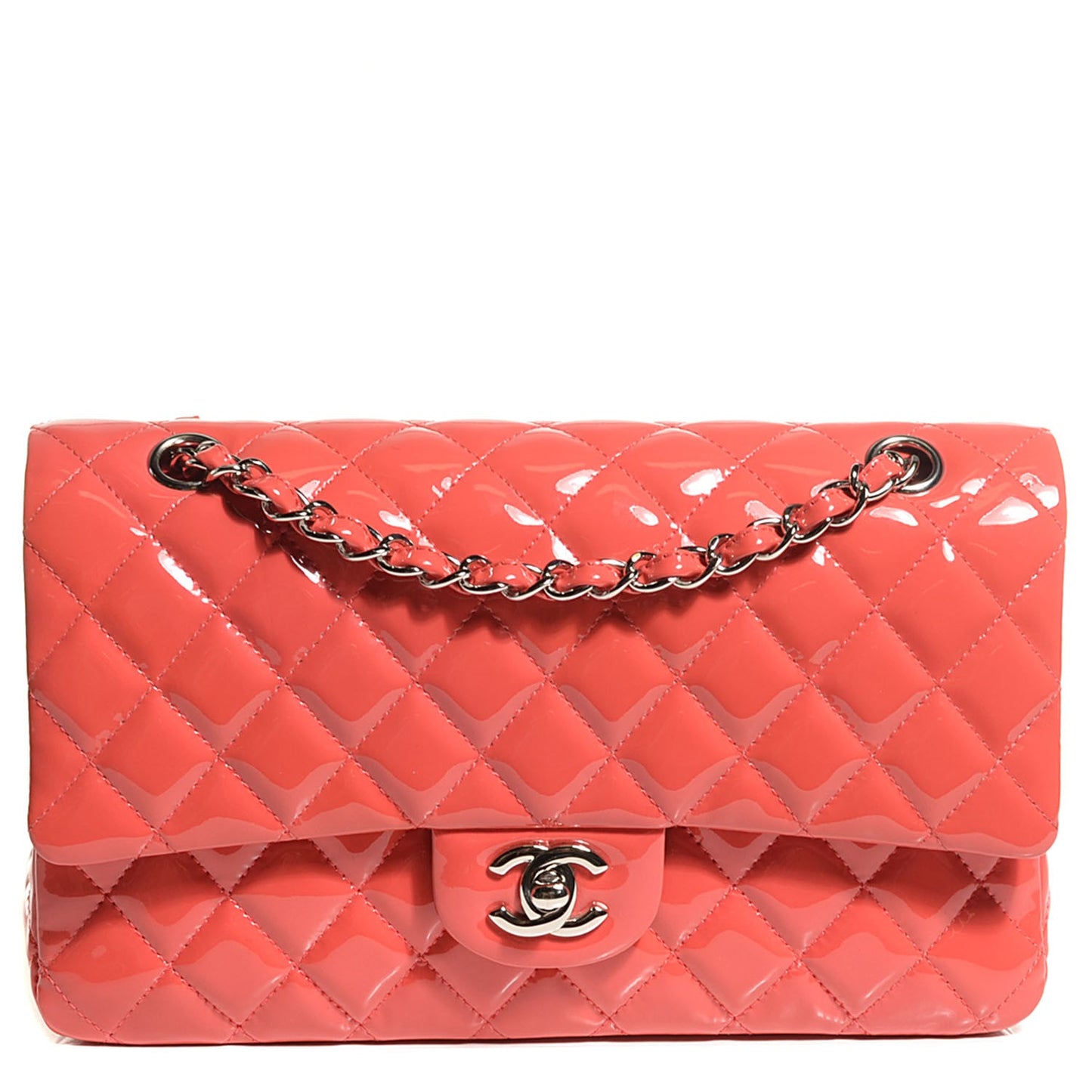 Patent Quilted Medium Double Flap Coral