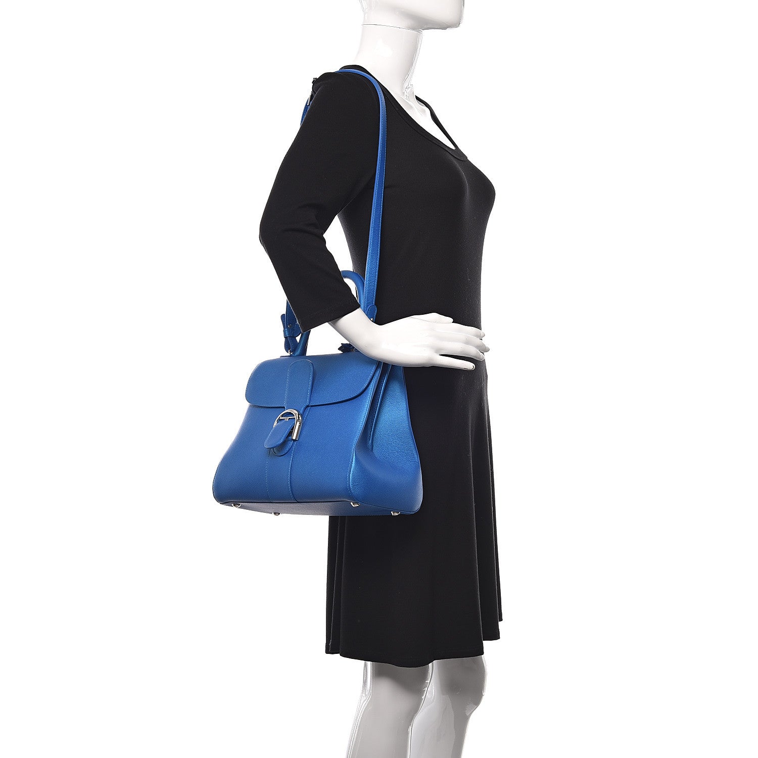 Delvaux Metallic Grained Calfskin MM Brillant Satchel Satin Electric 3 of 12