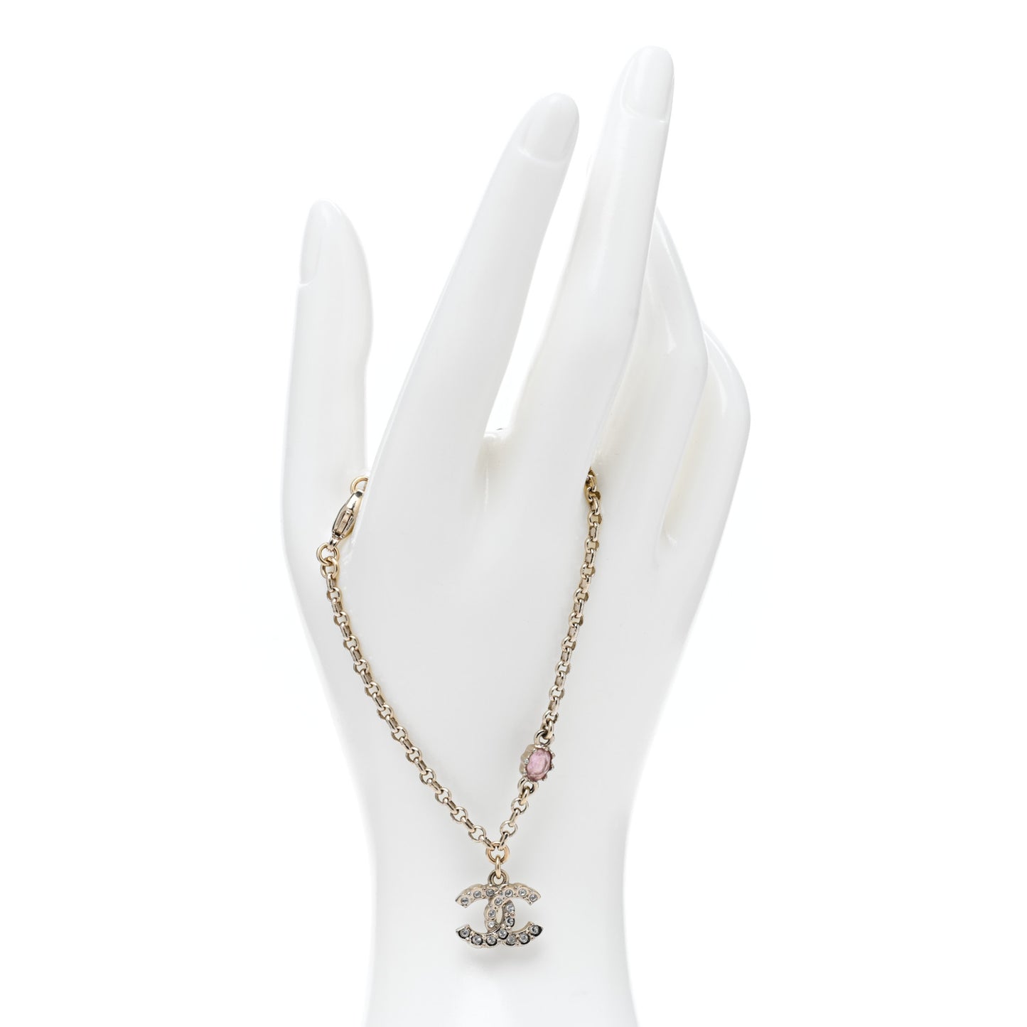Crystal Pearl CC Charm Bracelet Light Gold Pink