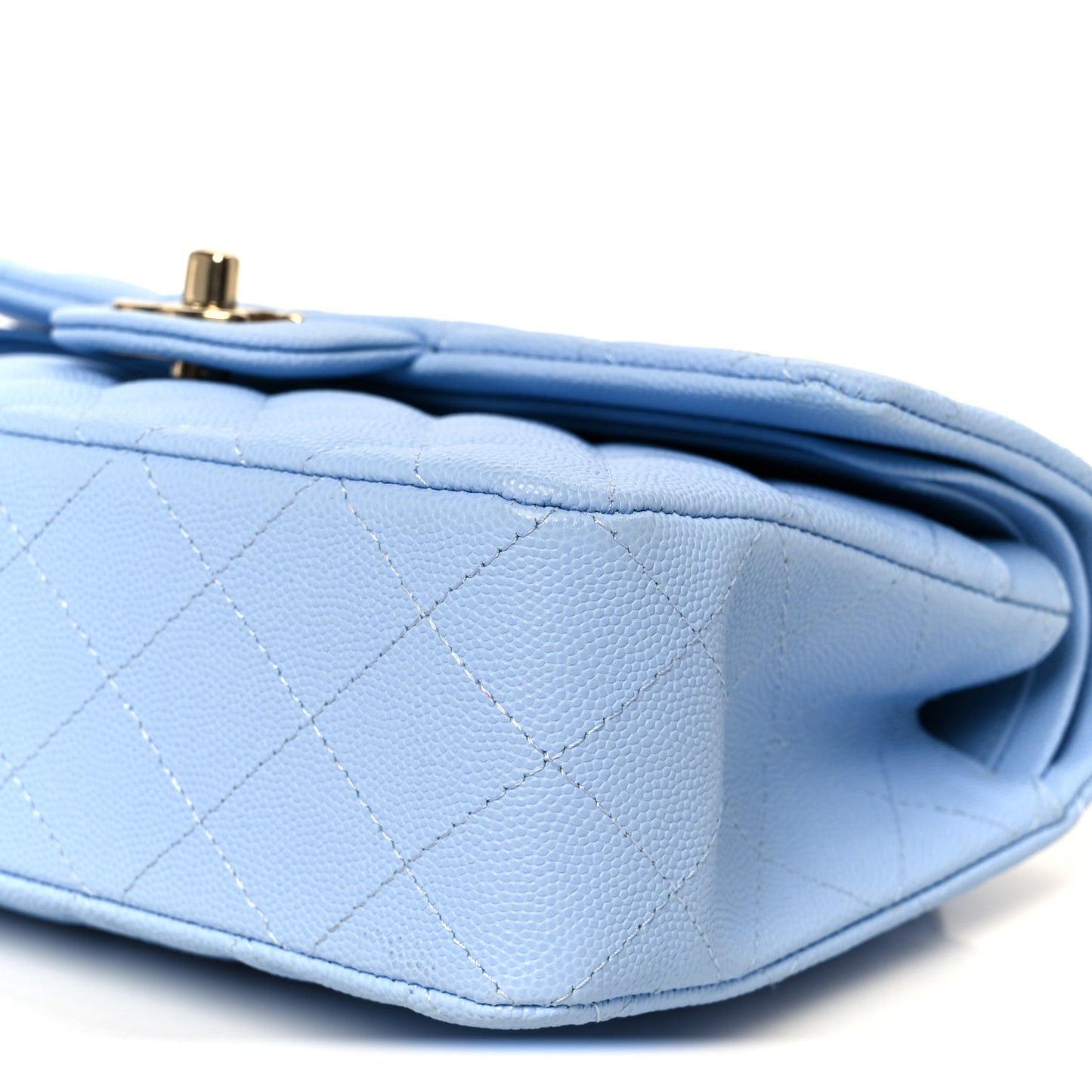 Caviar Quilted Small Double Flap Light Blue