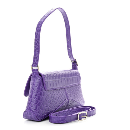 Balenciaga Shiny Super Supple Calfskin Crocodile Embossed Small XX Flap Stretch Bag Purple 3 of 10