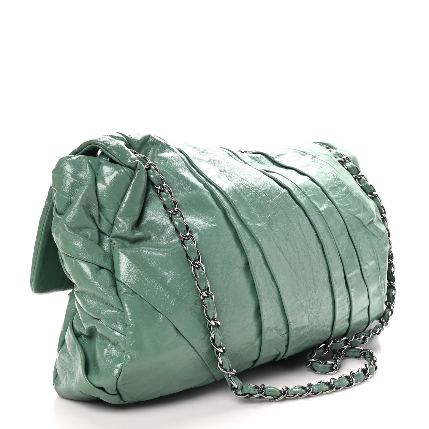 Glazed Calfskin Twisted Maxi Flap Green