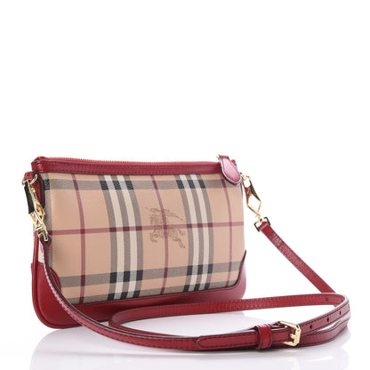 Burberry Haymarket Check Small Peyton Crossbody Clutch Bag Military Red 3 of 8