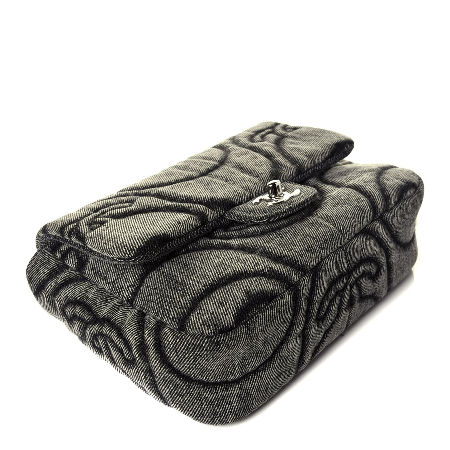 Denim Embossed CC Logo Print Mini Single Flap Black