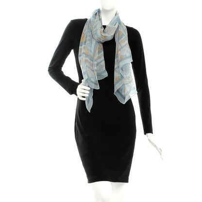 Hermes Mousseline Silk Rose De Compas Stole Scarf Bleu Glacier Beige Gris 2 of 7