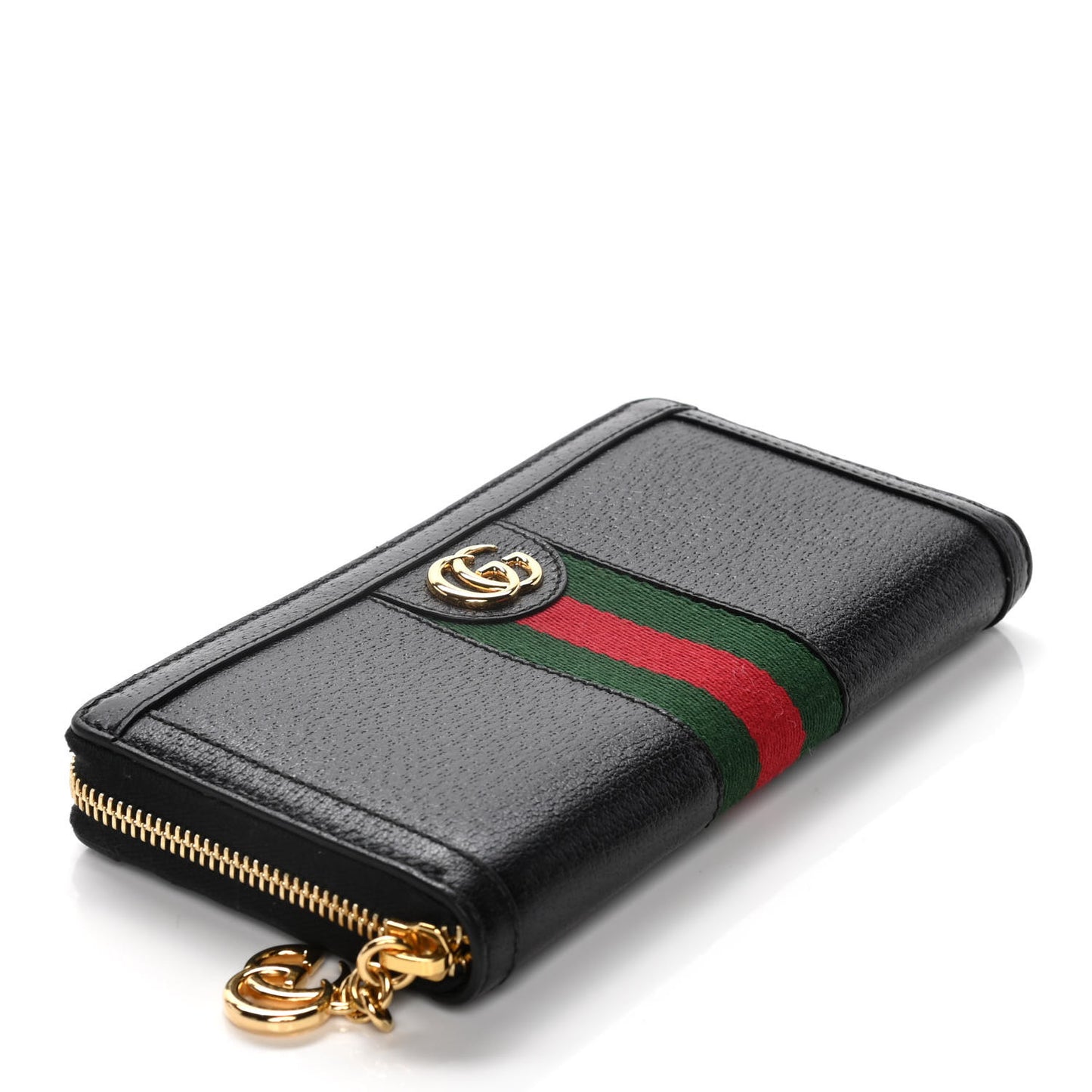 Calfskin Web Ophidia Zip Around Wallet Black