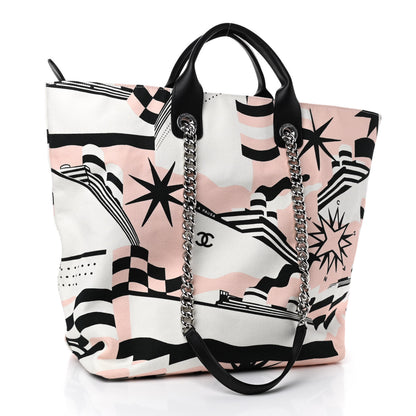 Chanel Canvas Cruise Print Tote Pink White Black 3 of 9
