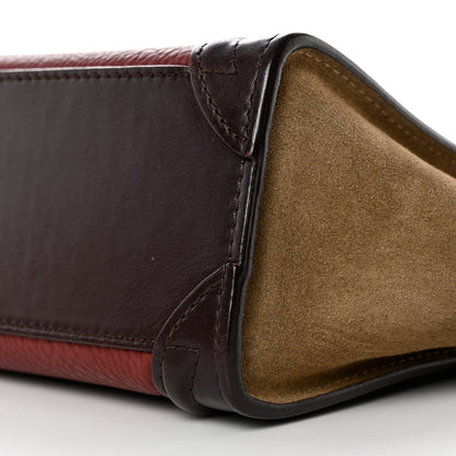 Celine Calfskin Suede Nano Tri-Color Luggage Burgundy 10 of 13