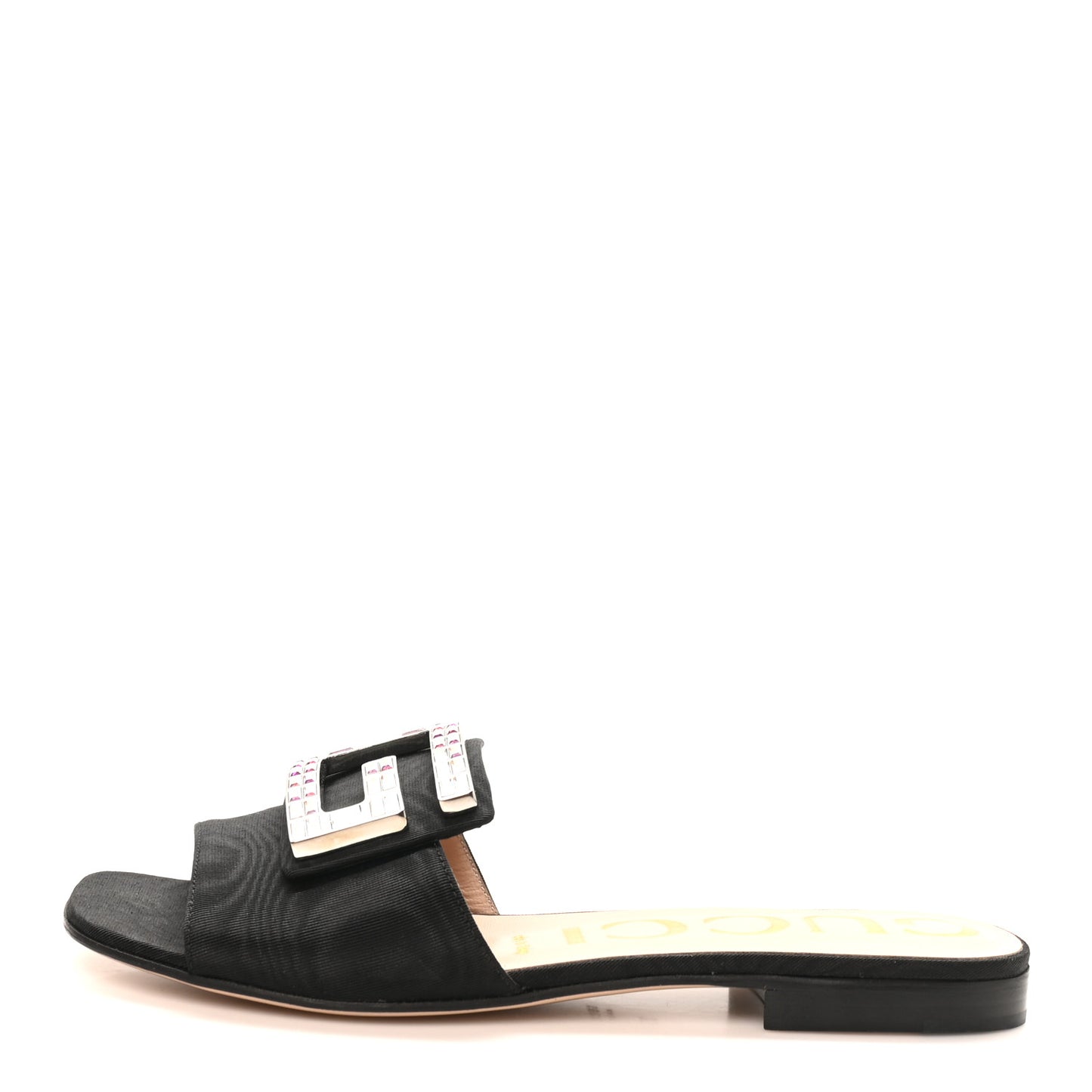 Moire Fabric Crystal Square G Madelyn Slide Sandals 38 Black