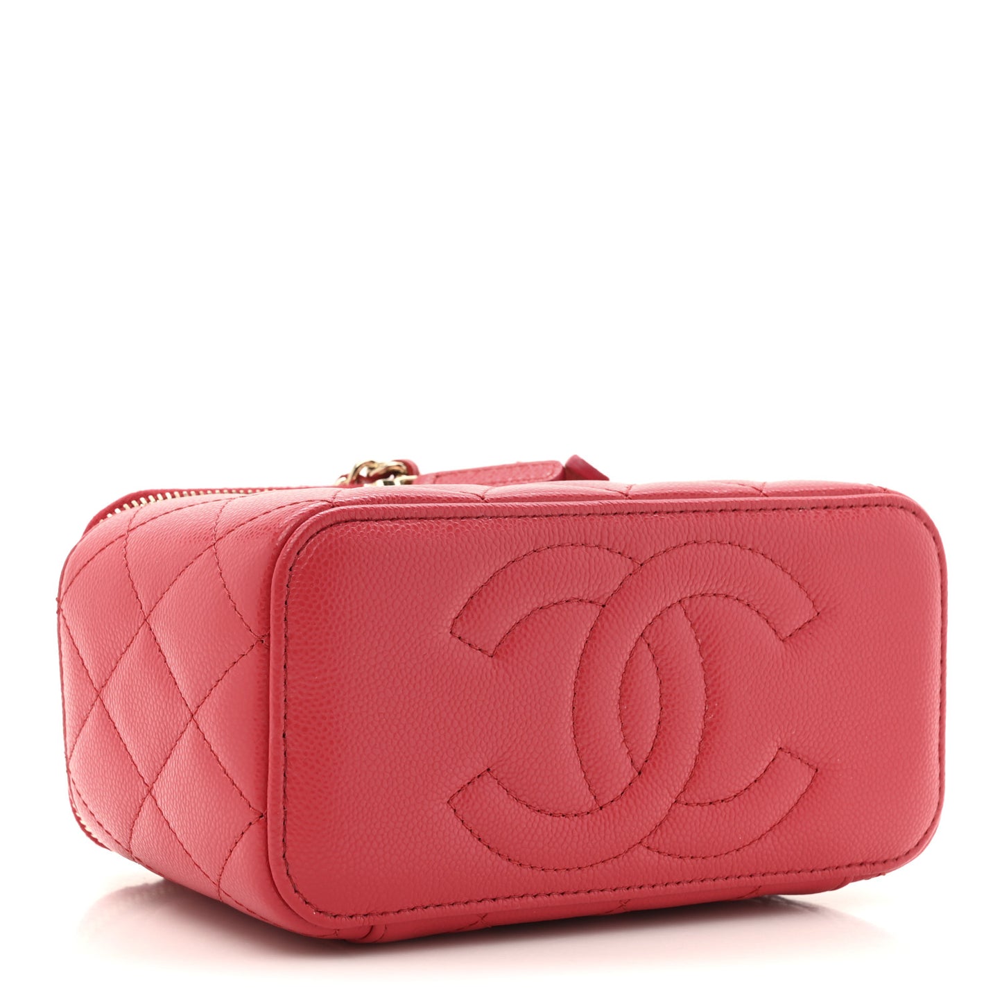 Caviar Quilted Small Vanity Case With Chain Red