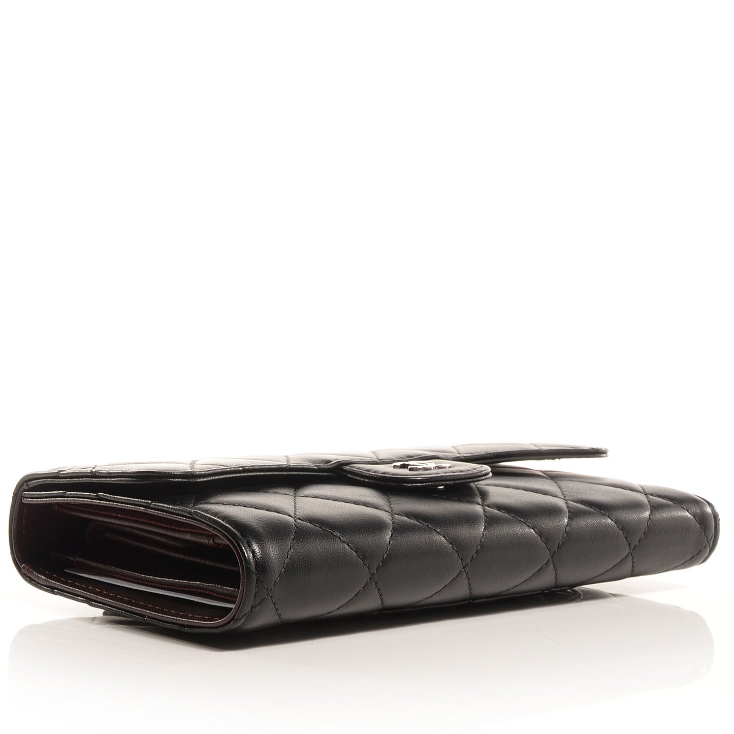 Lambskin Quilted Large Flap Wallet Black
