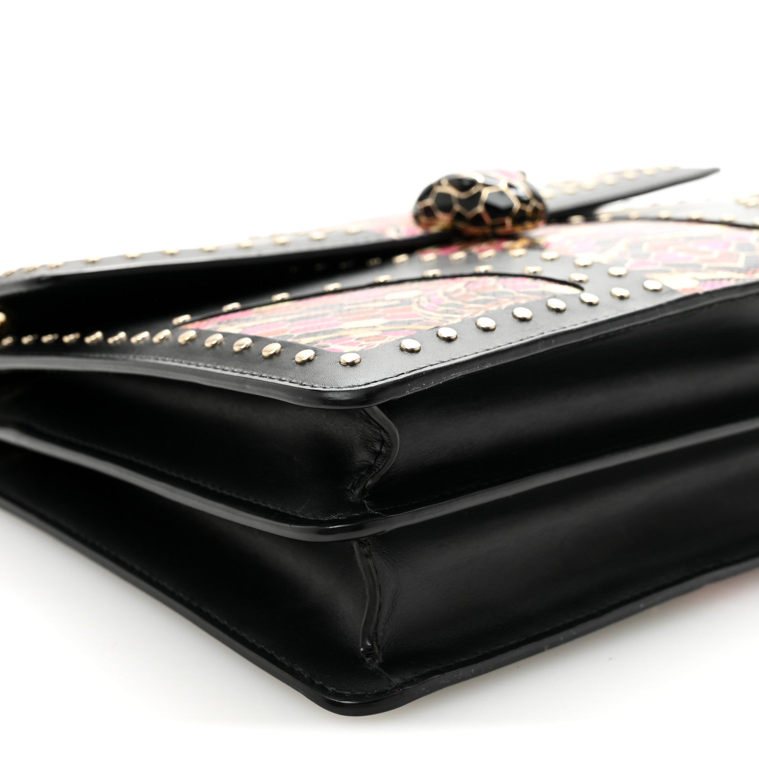 Bulgari Calfskin Karung Studded Serpenti Forever Shoulder Bag Black Pink Multicolor 9 of 11