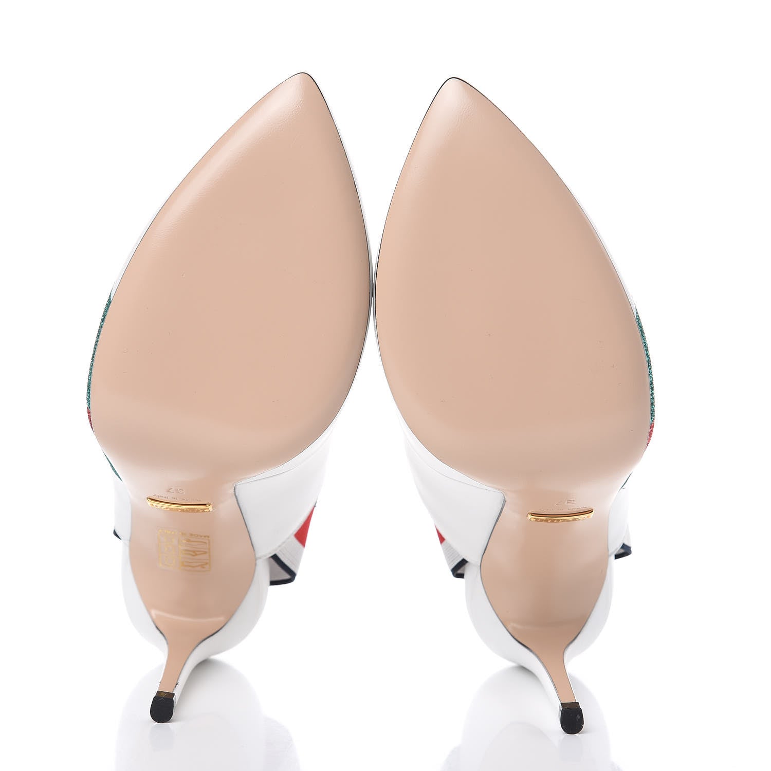 Gucci Calfskin Glitter Web High Heel Slingback Pumps 37 White 5 of 8