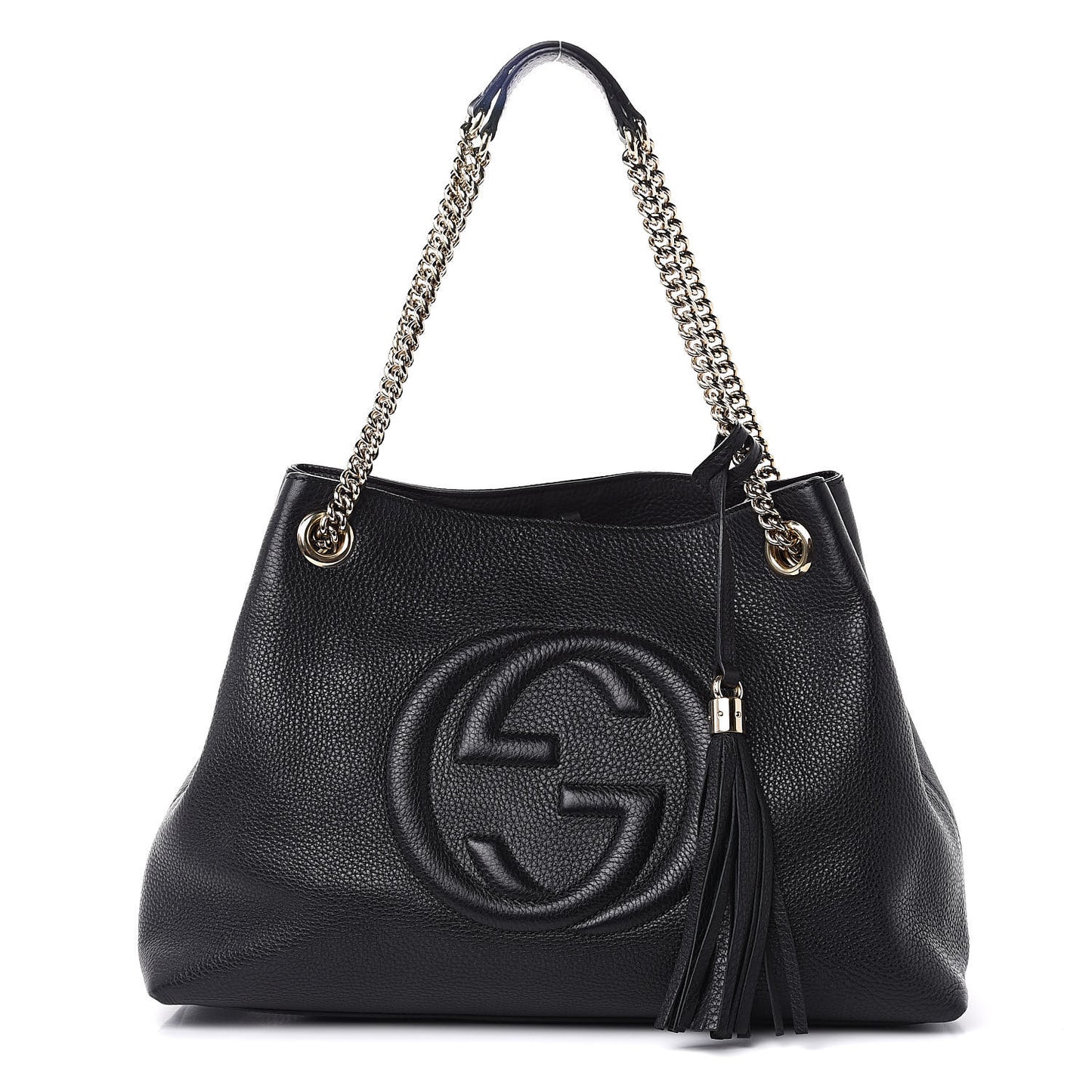 Pebbled Calfskin Medium Soho Chain Shoulder Bag Black