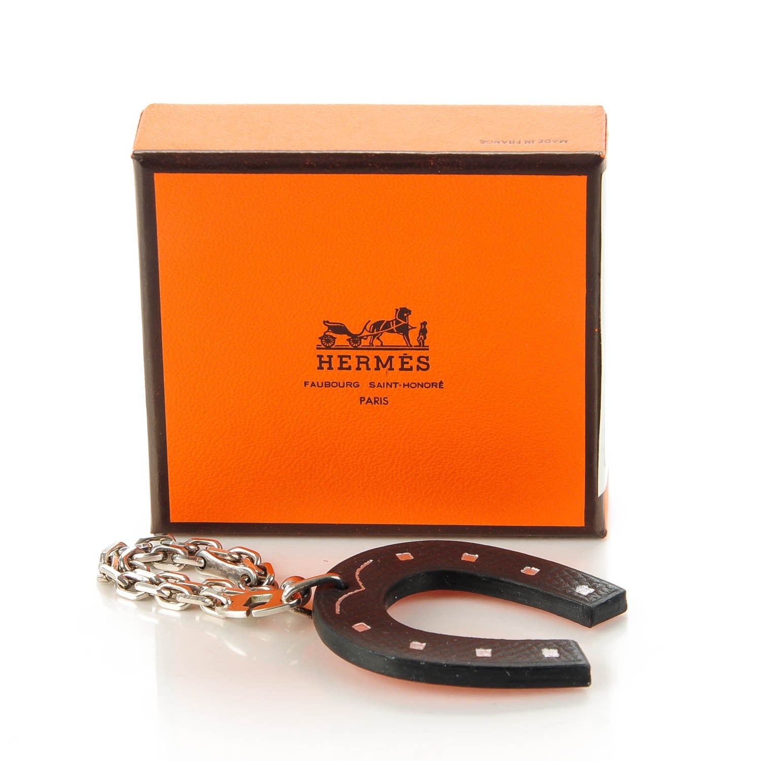Hermes Epsom Lucky Horseshoe Bag Charm Graphite Orange 5 of 5