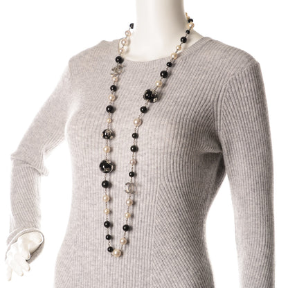 Chanel Beaded Globe Pearl CC Long Necklace Silver 2 of 6