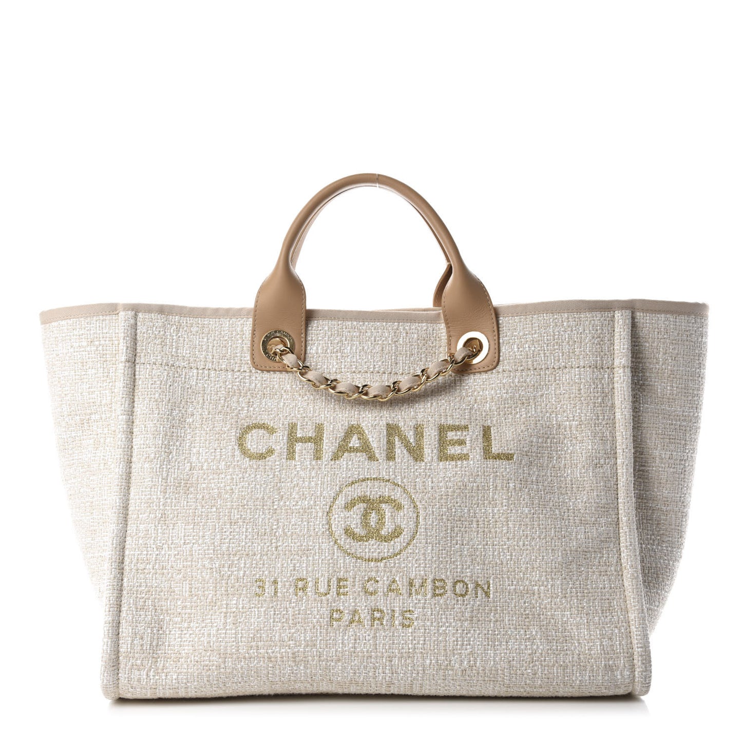 Mixed Fibers Calfskin Medium Deauville Tote Light Beige