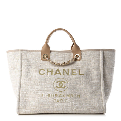 Chanel Mixed Fibers Calfskin Medium Deauville Tote Light Beige 1 of 12