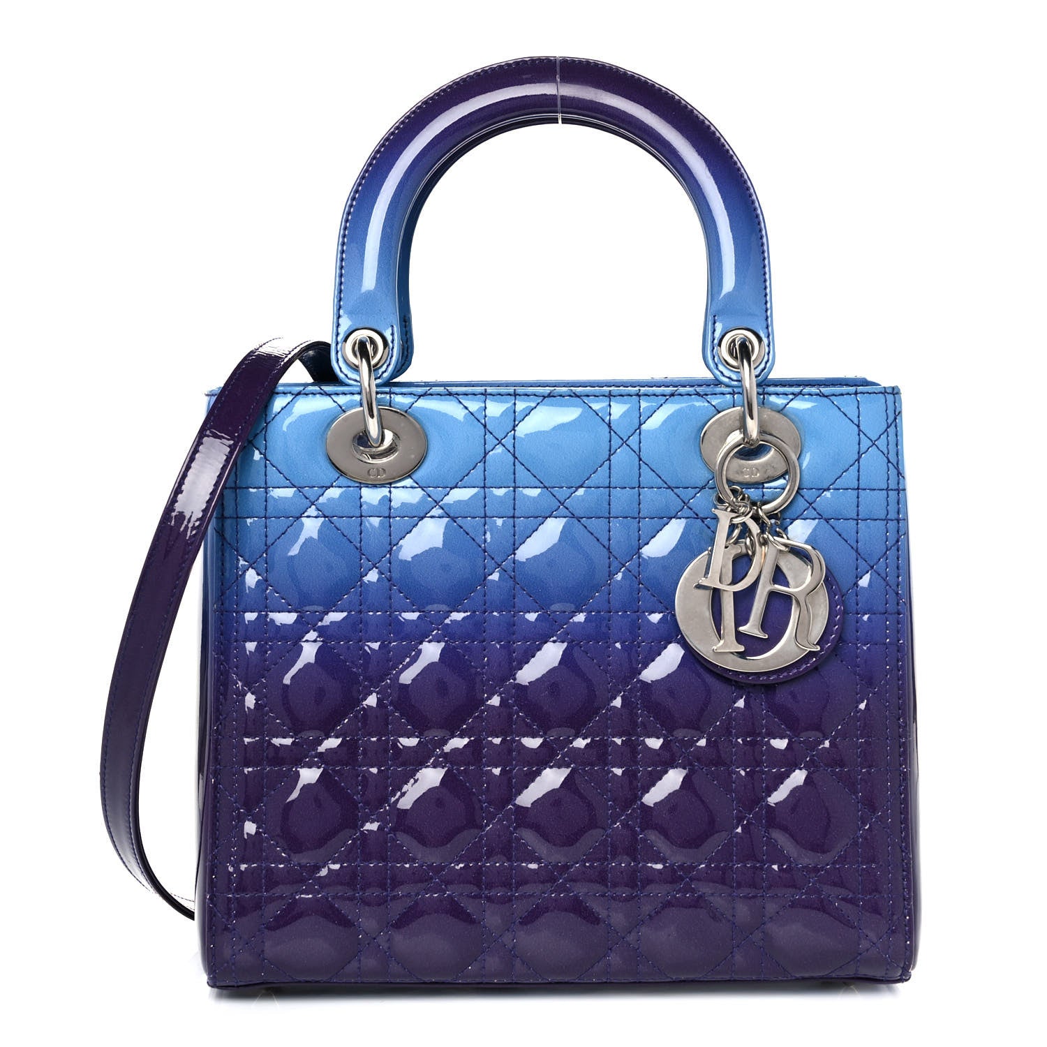 Christian Dior Patent Cannage Gradient Medium Lady Dior Purple Blue 1 of 9