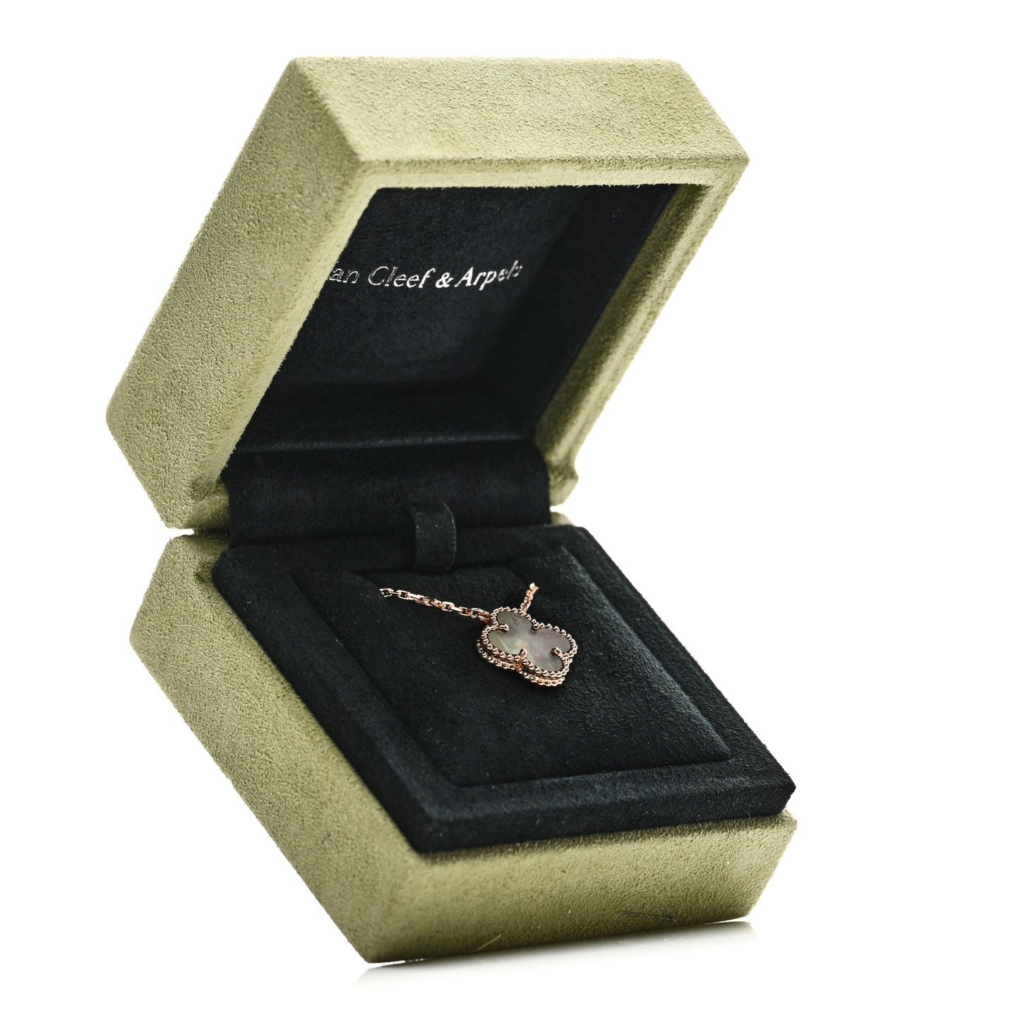 18K Rose Gold Gray Mother of Pearl Vintage Alhambra Pendant Necklace