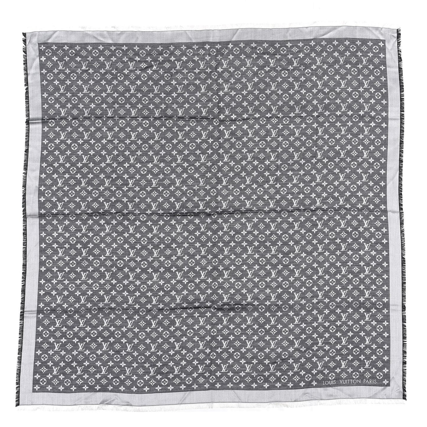 Wool Silk Monogram Denim Shawl Black