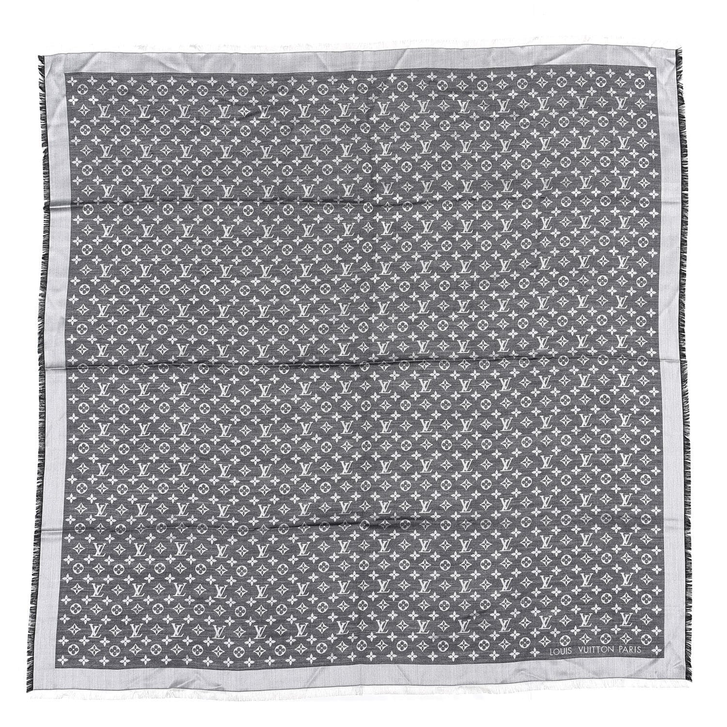 Louis Vuitton Wool Silk Monogram Denim Shawl Black 1 of 4
