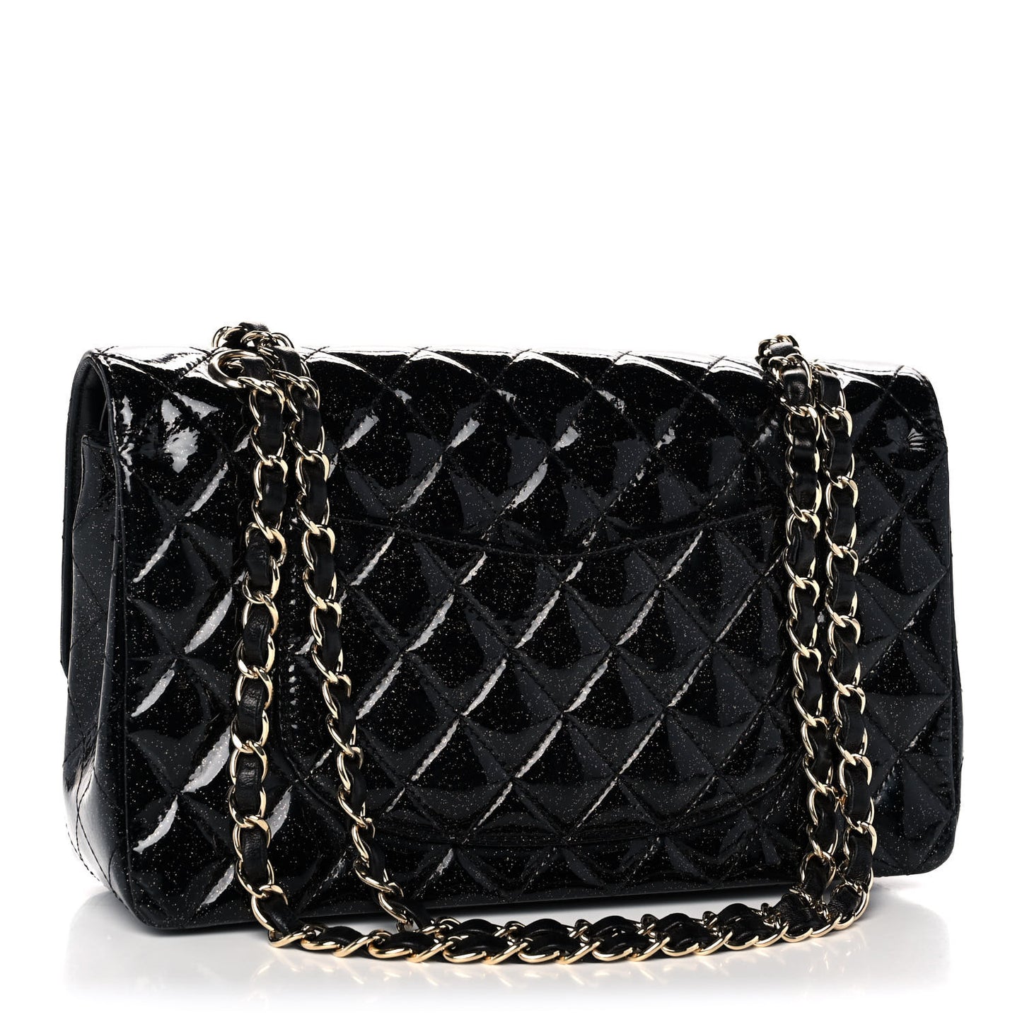 Patent Quilted Sparkle Glitter Medium Double Flap Black
