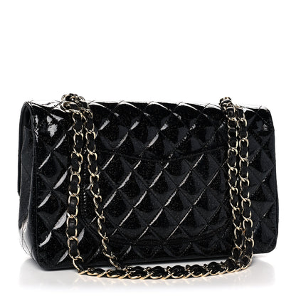 Chanel Patent Quilted Sparkle Glitter Medium Double Flap Black 3 of 14