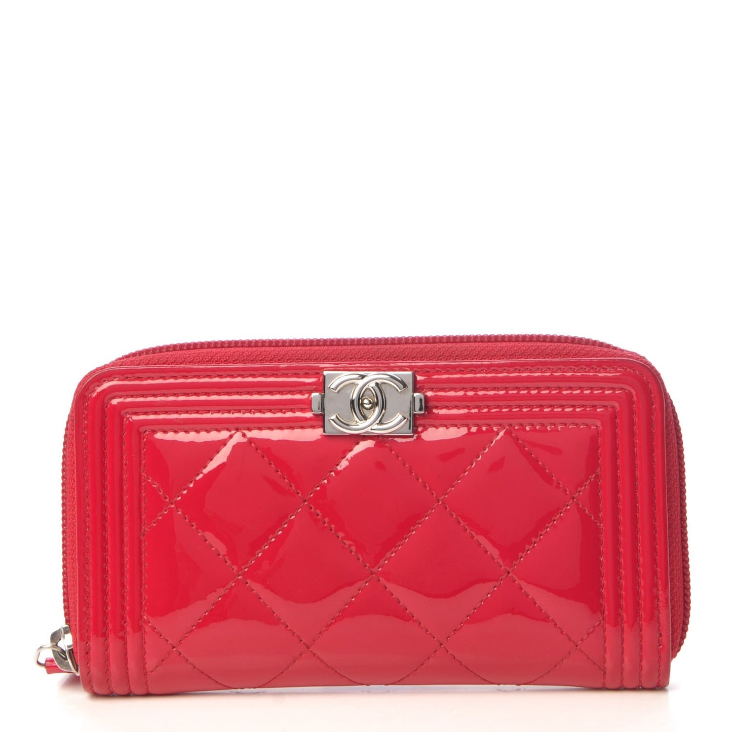 Patent Quilted Small Boy Zip Around Wallet Dark Pink