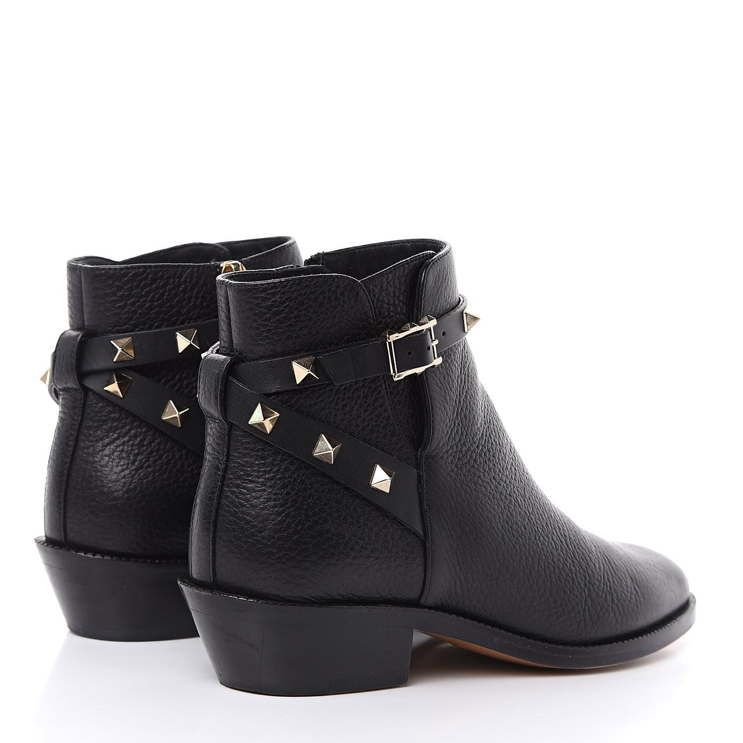 Grained Calfskin Rockstud Single Buckle 35mm Cowboy Ankle Boots 35 Black