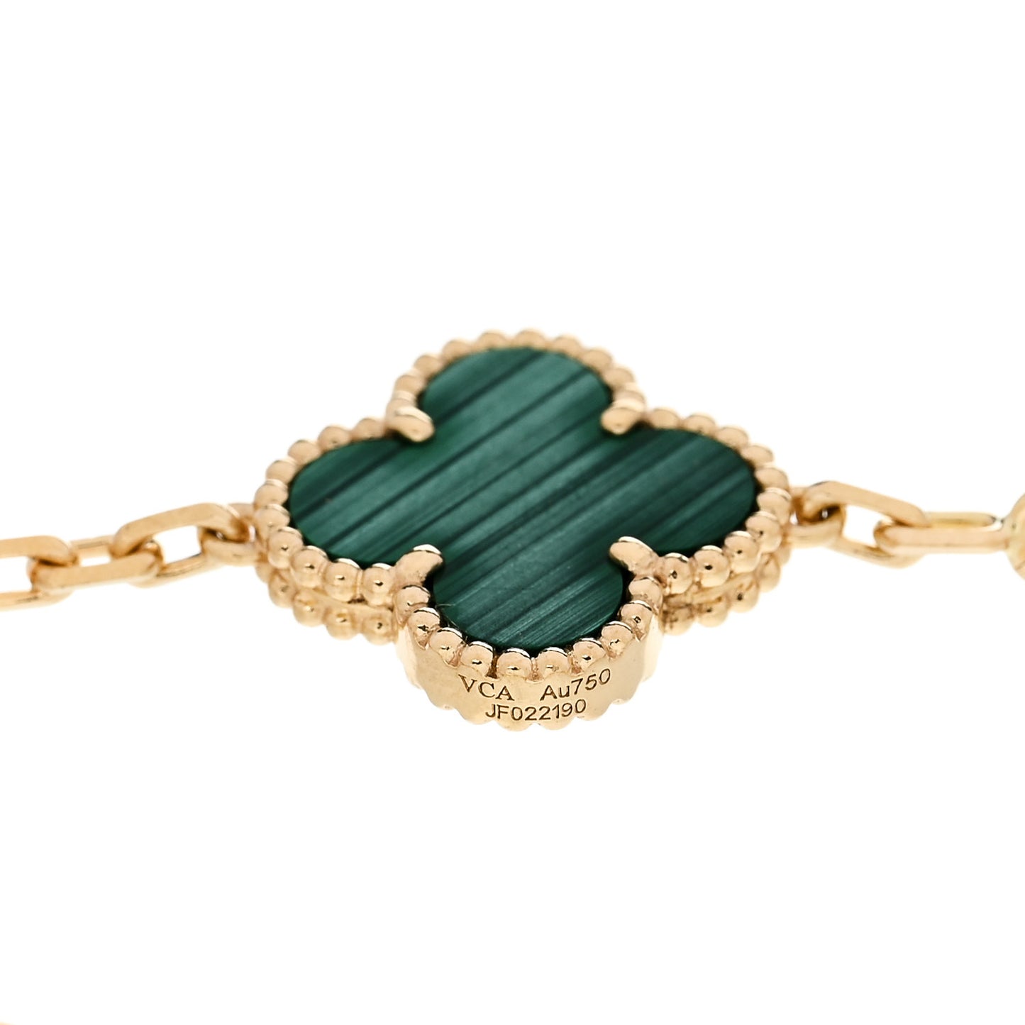 18K Yellow Gold Diamond Malachite 5 Motifs Vintage Alhambra Bracelet