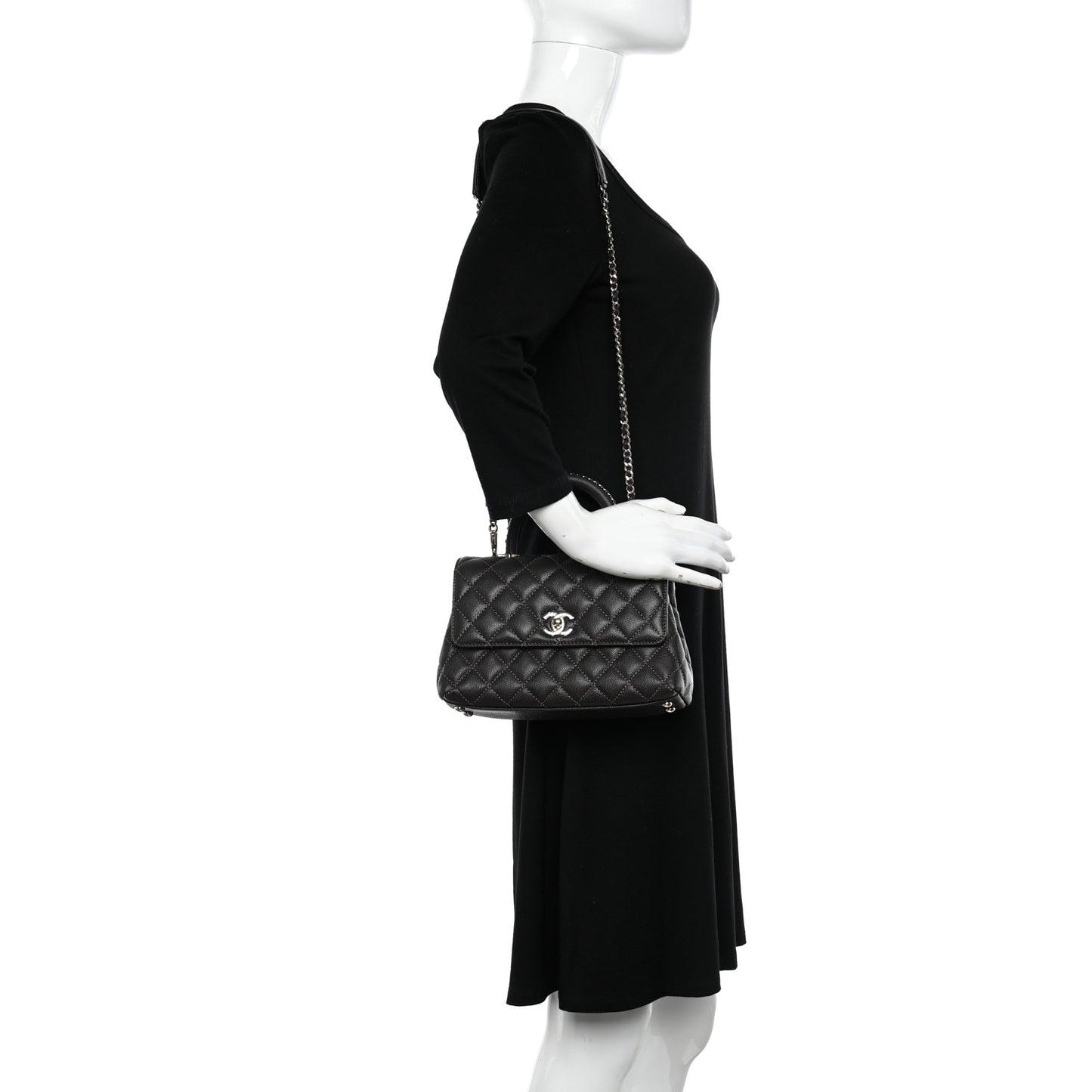 Caviar Quilted Mini Coco Chain Handle Flap Dark Brown