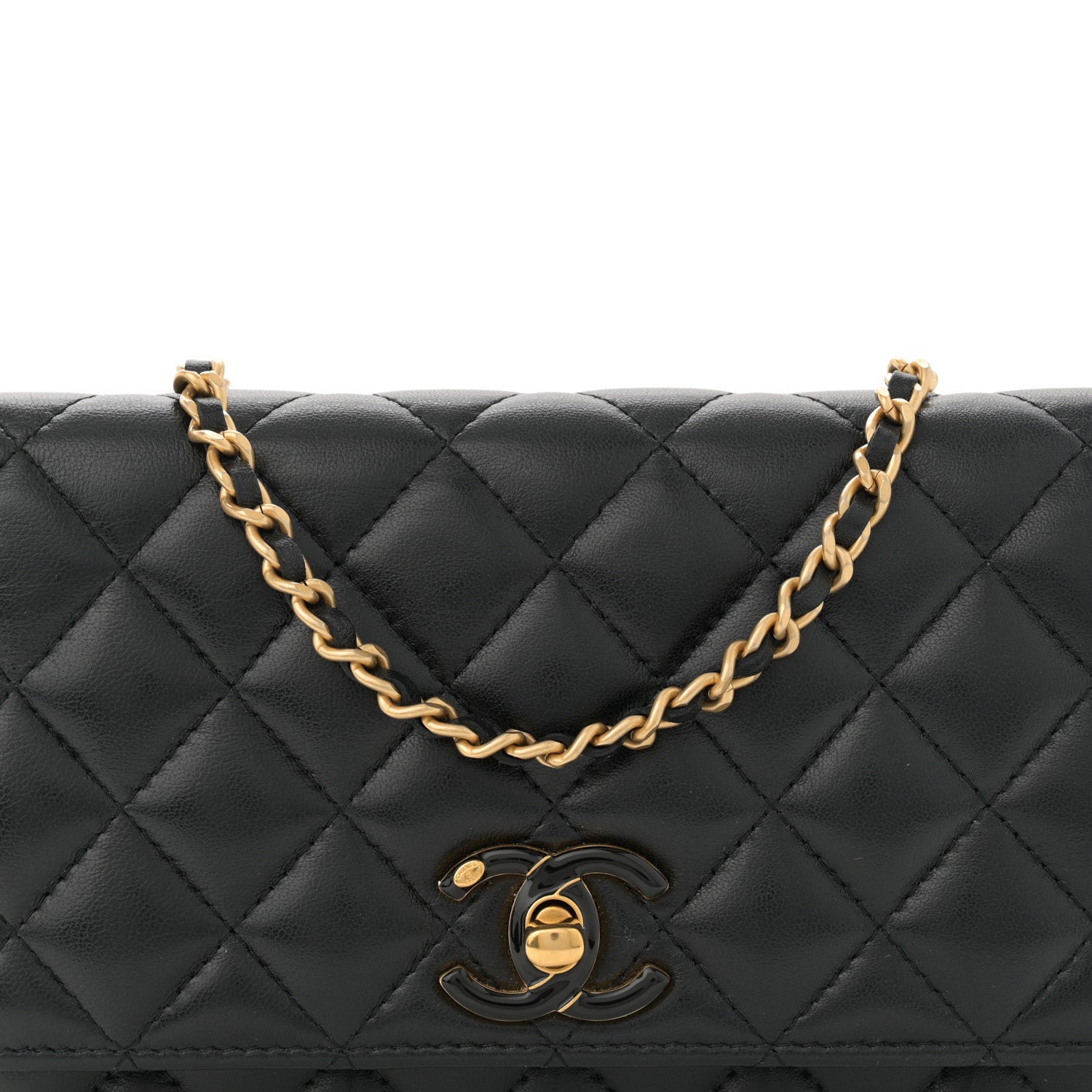 Chanel Shiny Lambskin Quilted Enamel Wallet On Chain WOC Black 8 of 13