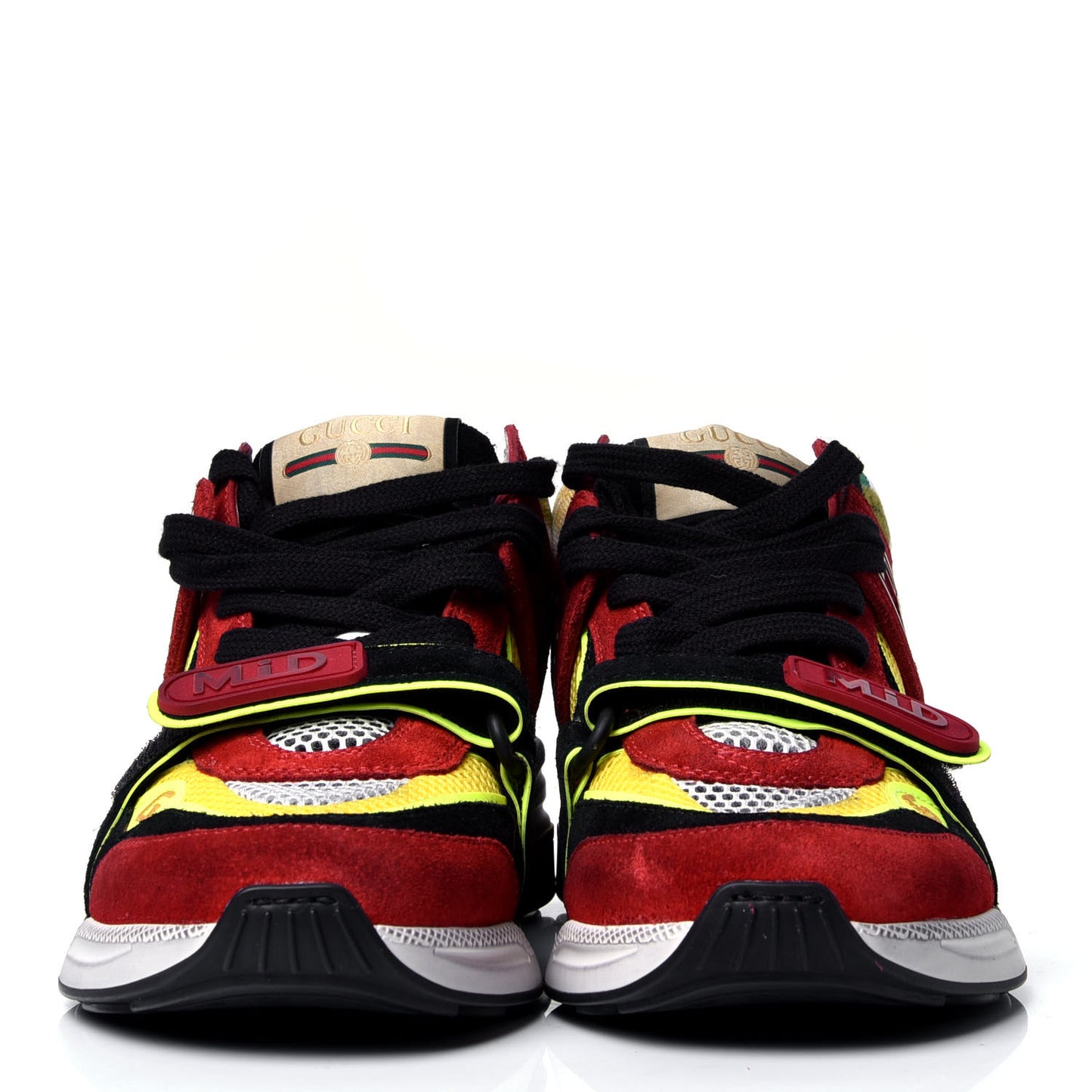 Suede Calfskin Womens Ultrapace Mid Top Sneakers 37.5 Hibiscus Red Black Neon Yellow Yolk