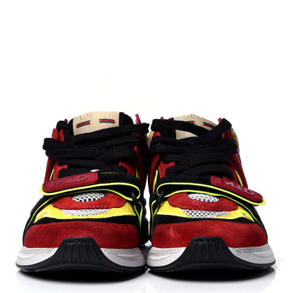 Gucci Suede Calfskin Womens Ultrapace Mid Top Sneakers 37.5 Hibiscus Red Black Neon Yellow Yolk 3 of 7