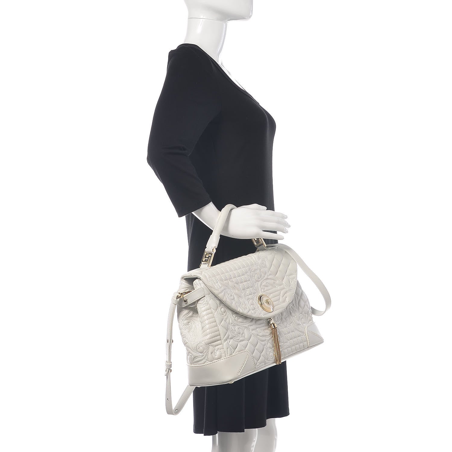 Versace Nappa Barocco Quilted Altea Vanitas Satchel White 3 of 17