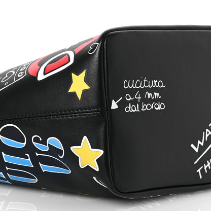 Dolce & Gabbana DOLCE GABBANA Calfskin Graffiti Printed Beatrice Tote  Black 9 of 10