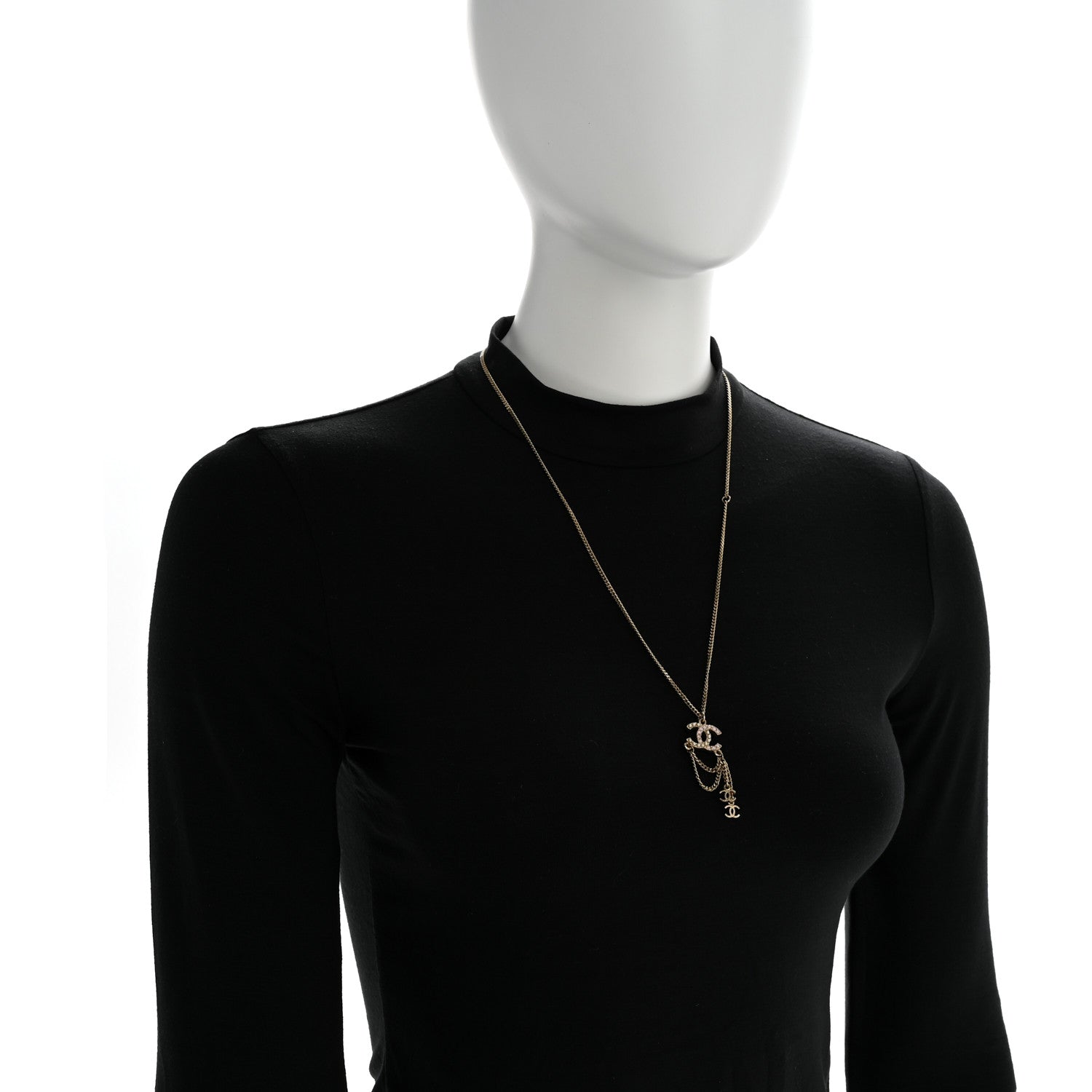 Chanel Pearl Crystal CC Chain Necklace Gold Pink 2 of 6