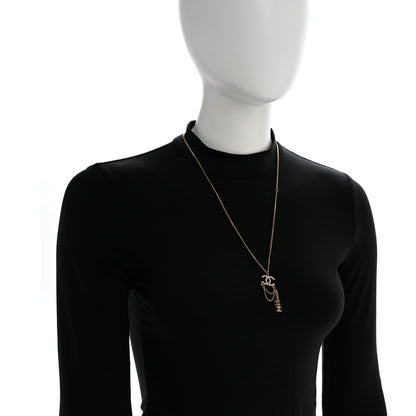 Chanel Pearl Crystal CC Chain Necklace Gold Pink 2 of 6