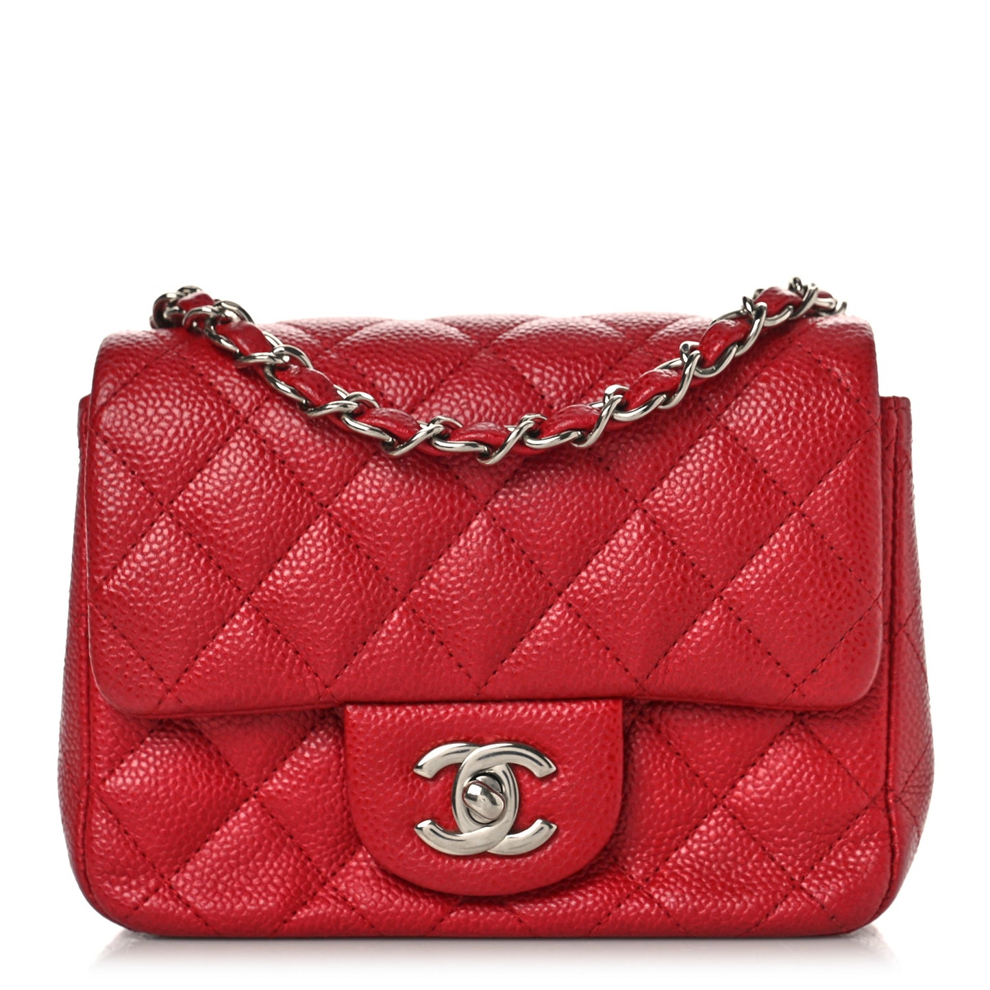 Caviar Quilted Mini Square Flap Red