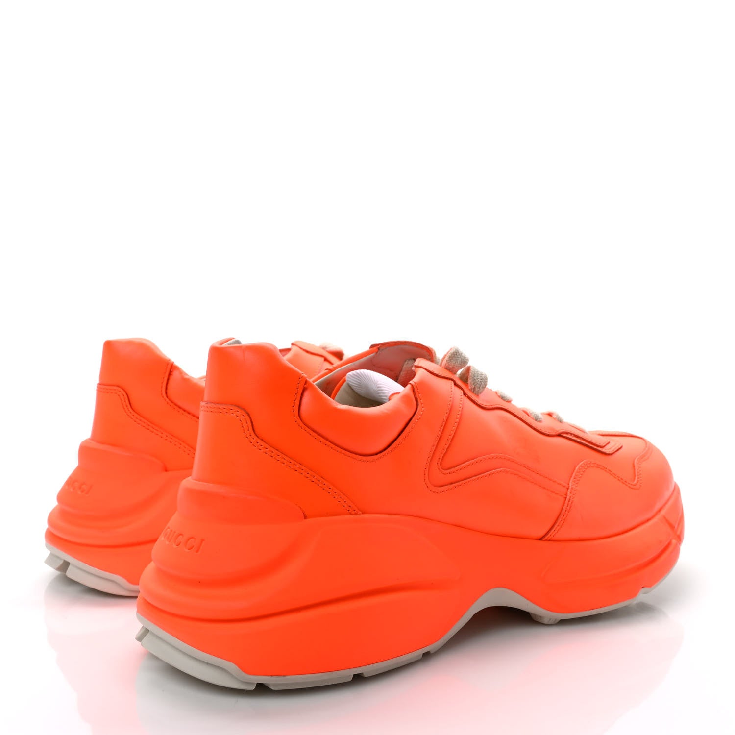 Gucci Apollo Calfskin Mens Rhyton Sneakers 9 New Orange Fluo 4 of 9