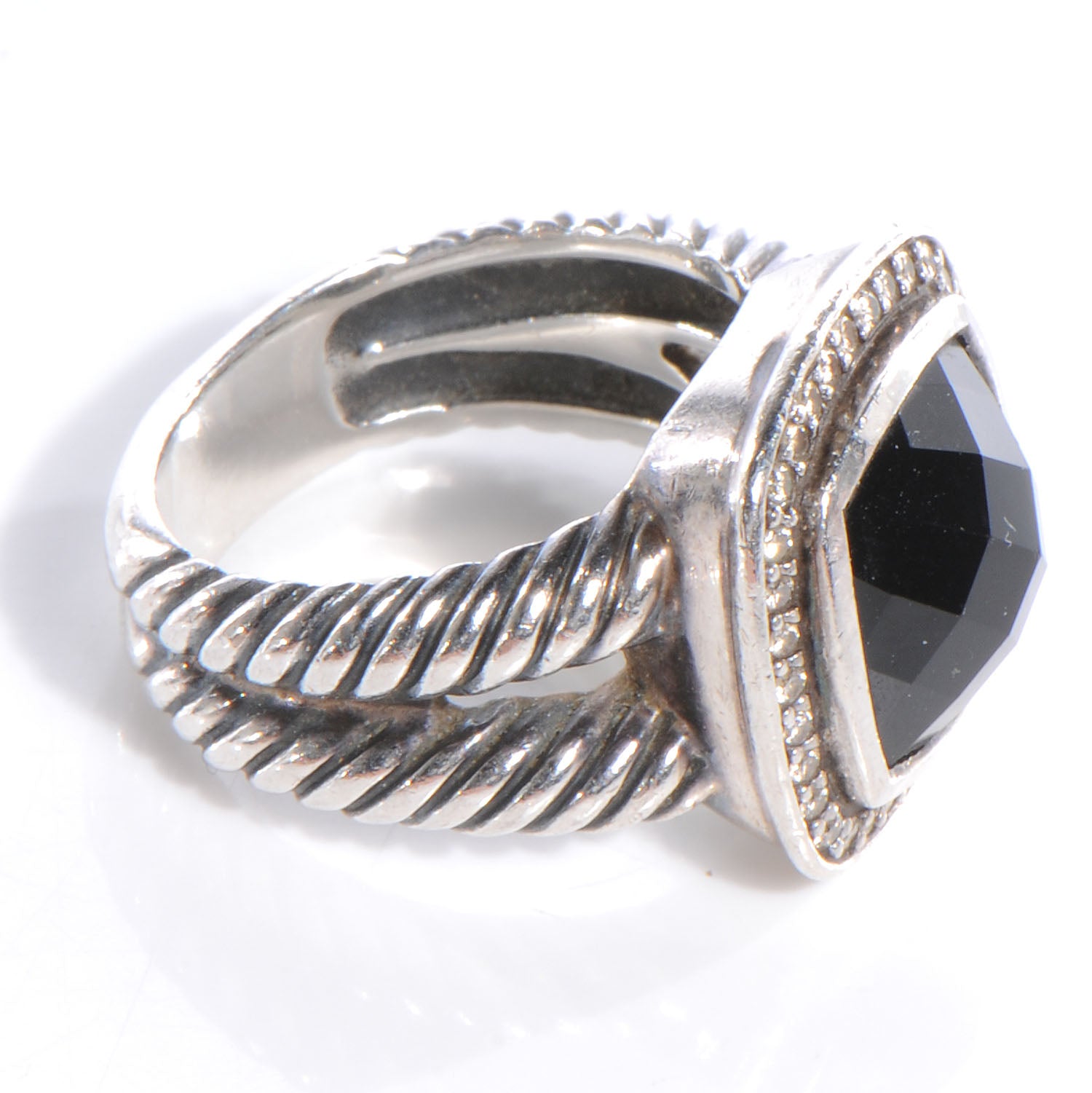 David Yurman Sterling Silver Diamond Black Onyx 7mm Petite Albion Ring 54 7 3 of 5