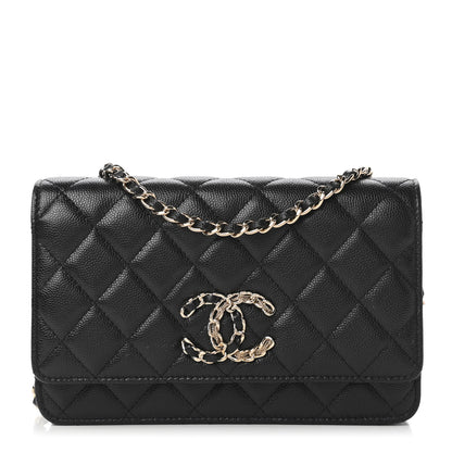 Chanel Caviar Quilted French New Wave Chain CC Wallet On Chain WOC Black 1 of 12